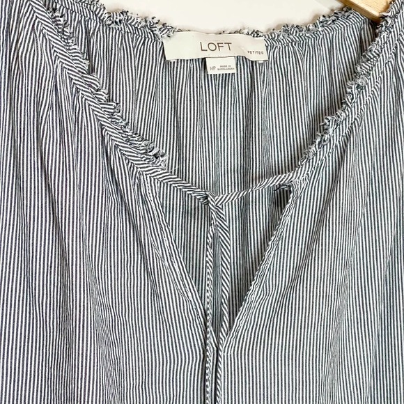 Loft Striped Razorback blue tank top, v-neck tie strap Size MP - Picture 3 of 5